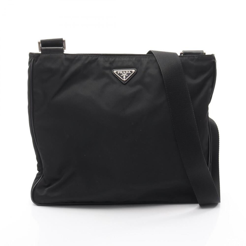 PRADA TESSUTOSAFFI Shoulder Bag Nylon Saffiano Leather Black